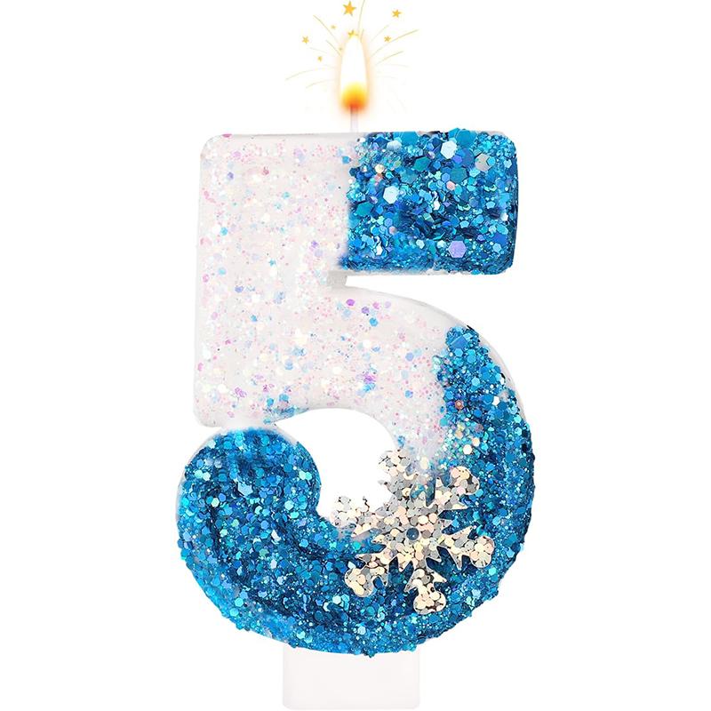 Свечи на день рождения Frozen с цифрами 0-9, блестящие синие снежинки, свечи для торта, детские, для девочек, на день рождения, украшения для торта, принадлежности