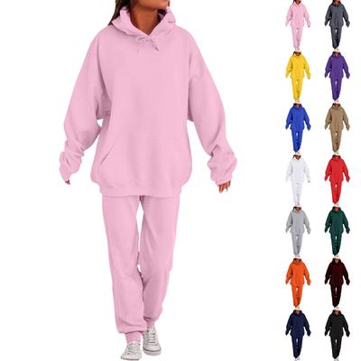 Женский модный повседневный однотонный свободный костюм с толстовкой с капюшоном