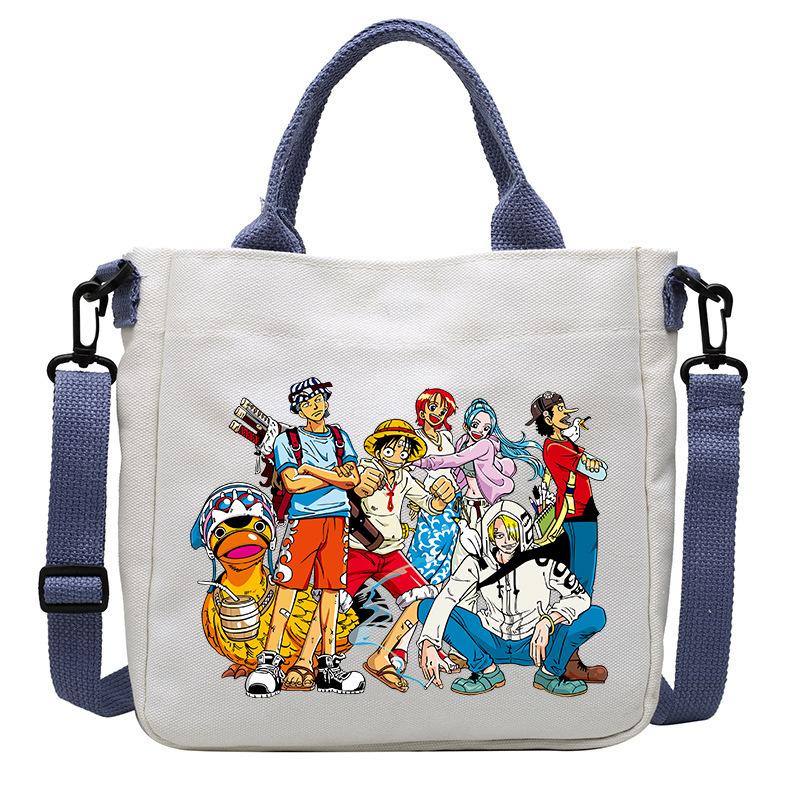 Сумки из холста One Piece с принтом персонажей аниме Luffy Мультяшные Фигурки Аниме Сумка через плечо Наружная Большая вместимость Модная Сумка-кроссбоди Подарки Подвижные Сочлененные Масштаб