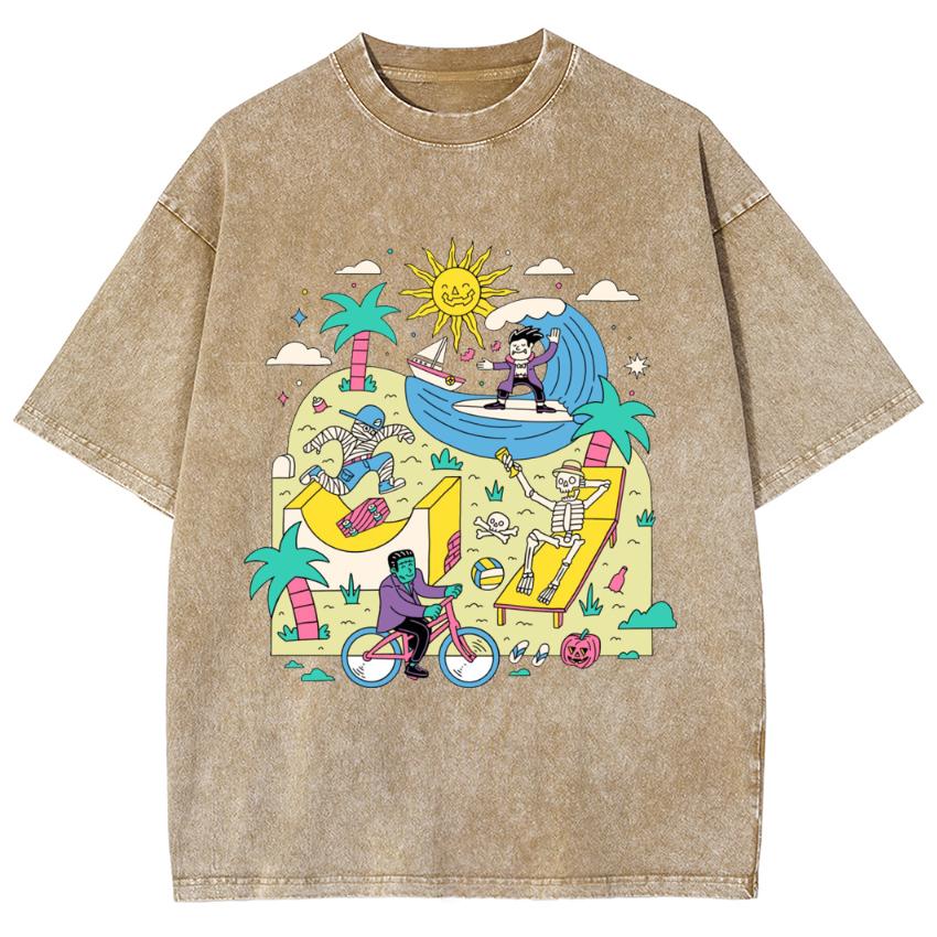 Summer New Wash Women's T-Shirt Oversized Cartoon Print Loose Top Y2K Casual Cute Comfortable Short Sleeve