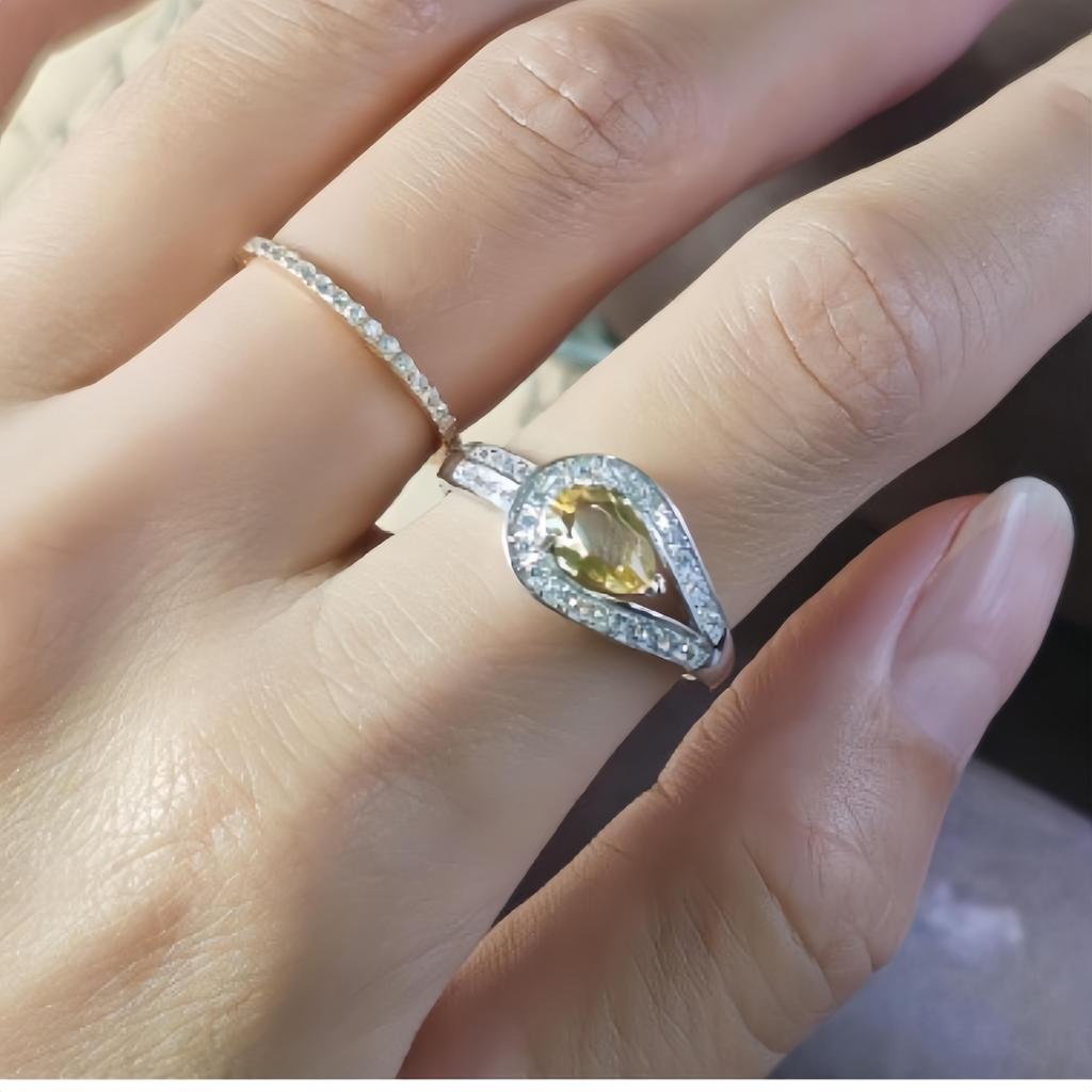 Кольцо с цитрином в форме груши из серебра 925 пробы в стиле «дворец», уникальные кольца для девушек из стерлингового серебра 925 пробы с цирконием в форме капли воды