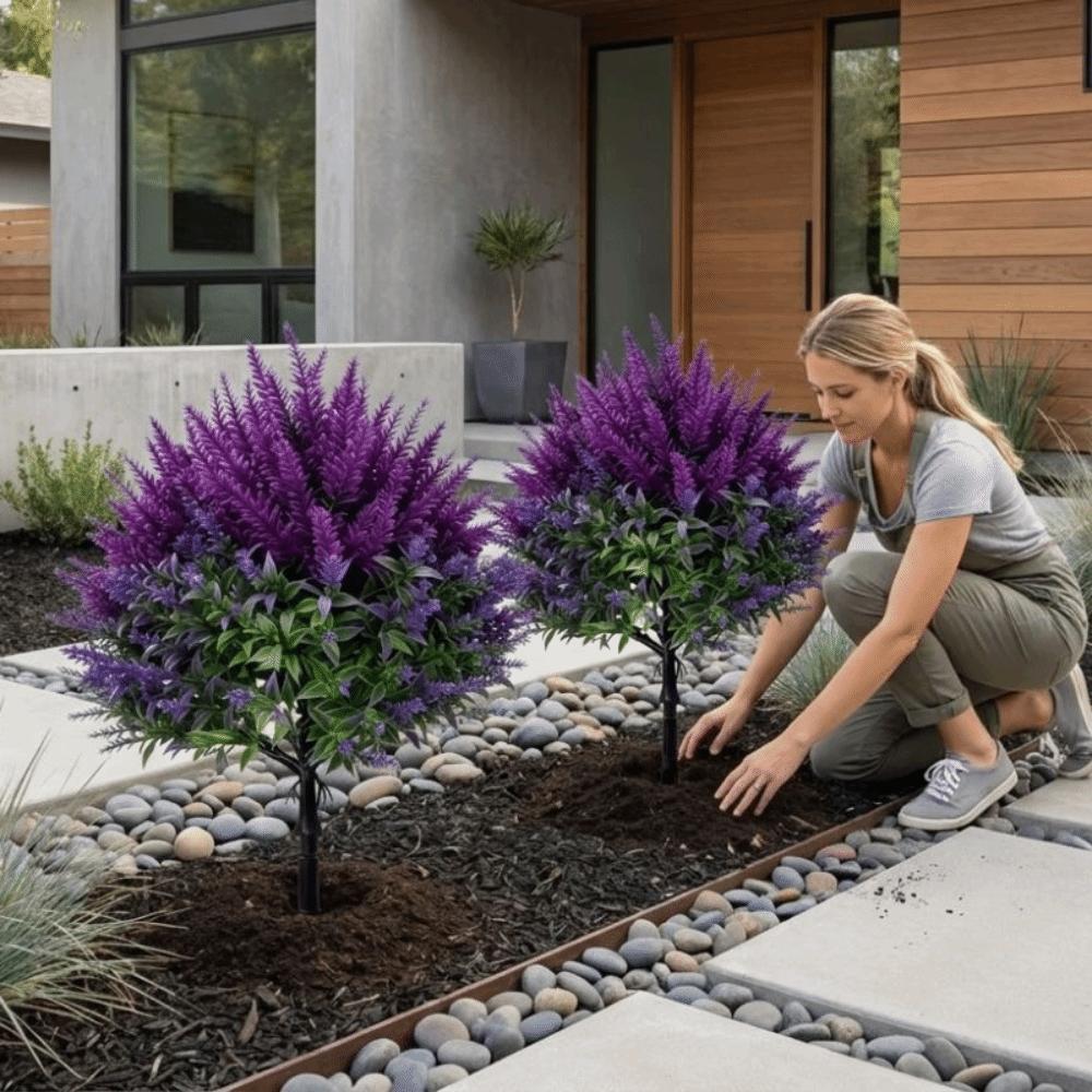 UV Resistant Faux Lavender Ground Stake Plastic Purple Lavender Bouquet Home Decor
