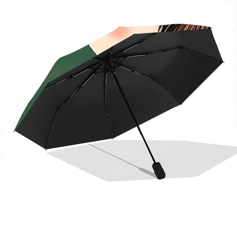 1pc Cat Friendship Automatic Folding Umbrella - Compact 8-Rib Design, Durable Plastic & Iron, Lightweight for Outdoor Daily Use048