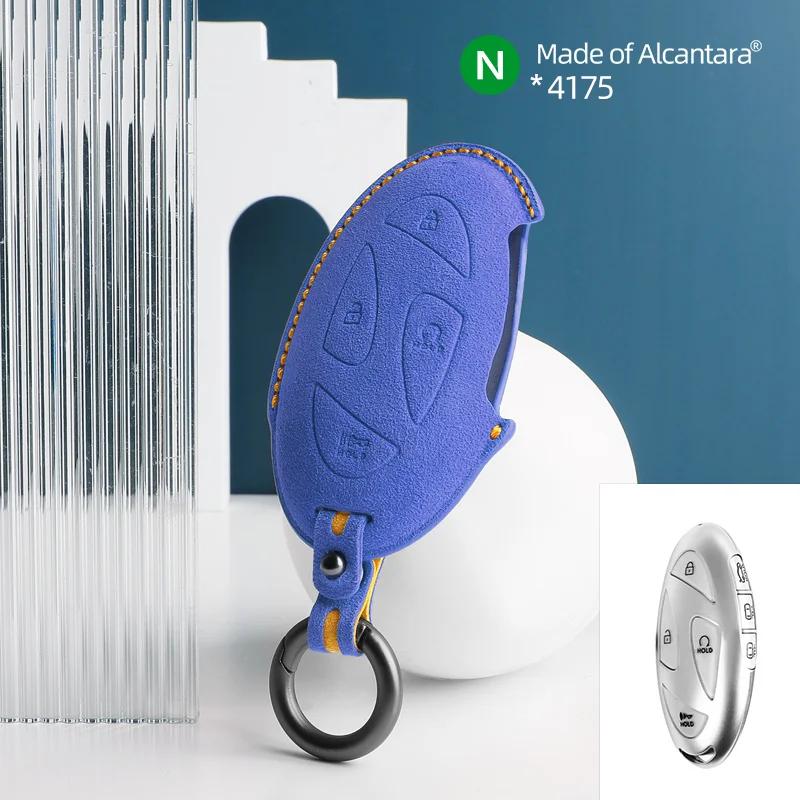 Interior Mouldings 7 Buttons Car Key Case For Hyundai Grandeur GN7 Kona Ev 2023 lonic 6 Auto Smart Remote Suede KeyChain Cover S