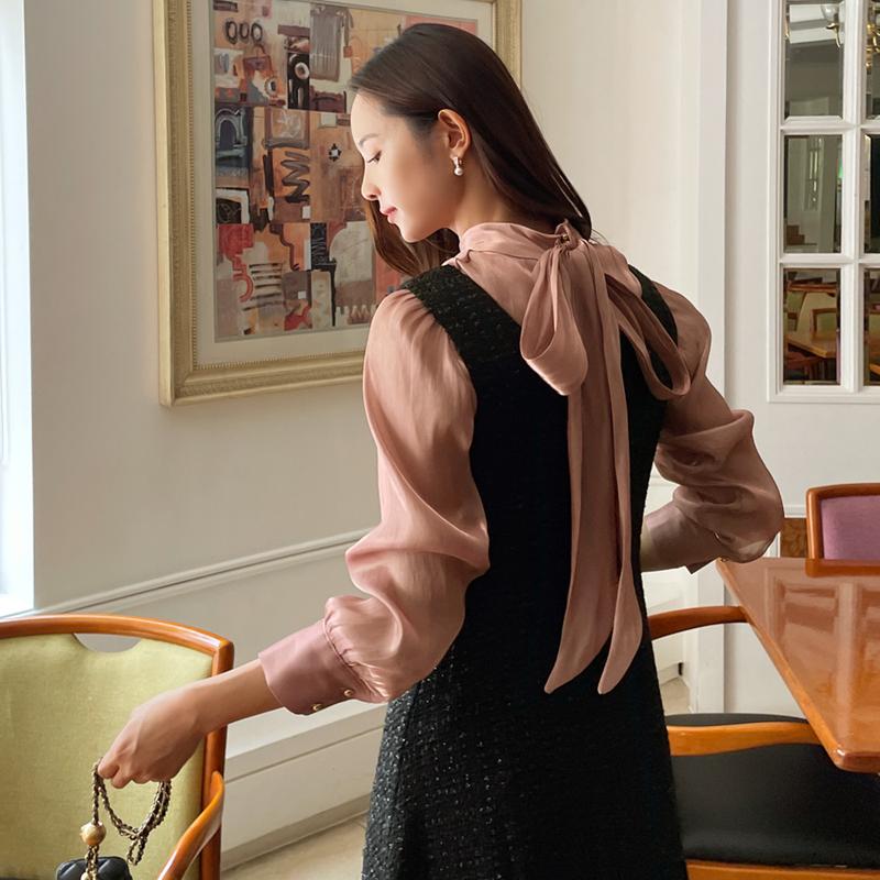 Korean Fashion Ribbon Satin Bow Tie Collar Women Shirt Spring Autumn Long Sleeved Top Office Elegant Loose Casual Simple Blouse Female Clothes 3143