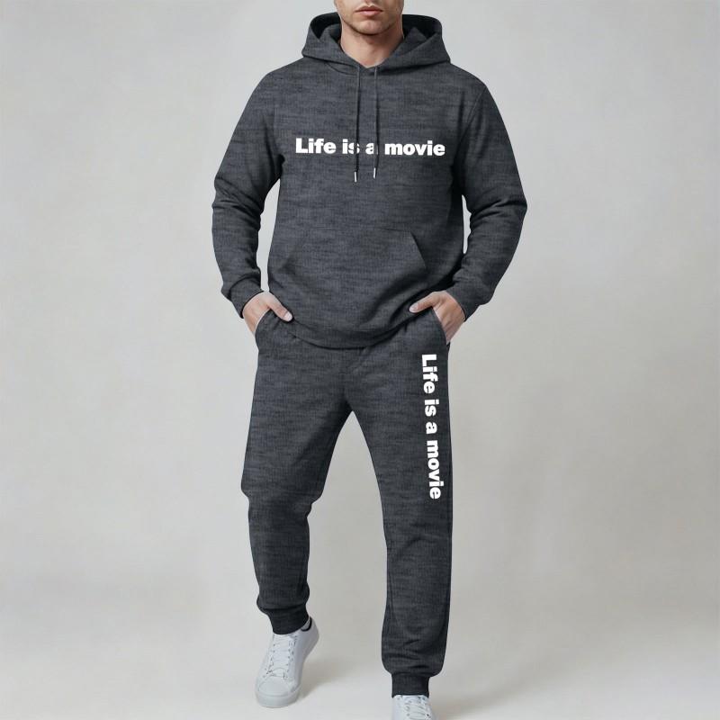 Mens Tracksuit Hooded Zip Sweatshirt Set Casual Sportswear 2 Piece Outfit