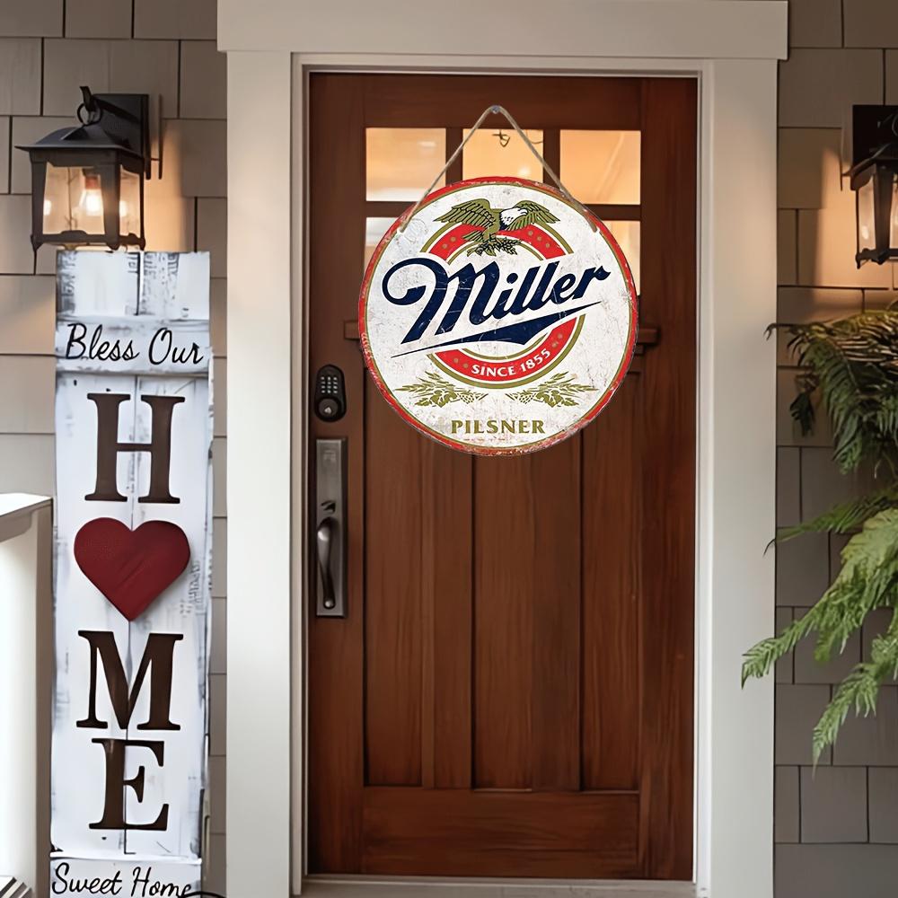 Rustic Wooden "Miller Since 1855" Beer Tin Sign, 8x8 Inches, Vintage Metal Wall Art Decor for Home, Restaurant, Bar, Cafe, Garage Decor