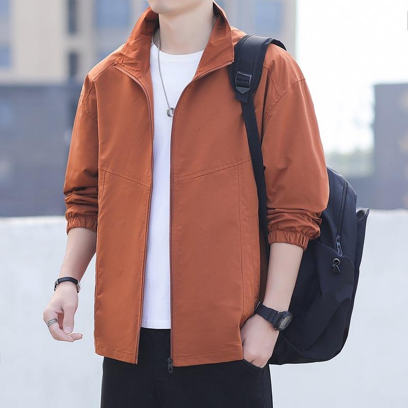 Мужское пальто весна и осень новая корейская версия универсальная тонкая куртка с воротником-стойкой зеленая свободная ветрозащитная красивая куртка