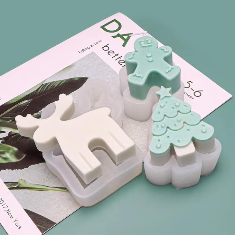 Набор из 3 силиконовых форм для свечей: Рождественская елка, Пряничный человечек, Снеговик. DIY форма для рисования, анимации, гипса, глины, смолы, для декора