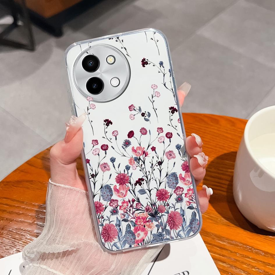 Luxury Pretty Flower Case Covers For Vivo V30e Y38 Y200E Y100 (IDN) Y28 V40 Lite Capa Housing Soft TPU Silicone Anti Drop Transparent Phone Bags Shell