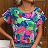 Fashion Women Colour Personality Graffiti Print T Shirt Funny Casual O-neck Short Sleeves T-shirt Summer Female Tee Shirt