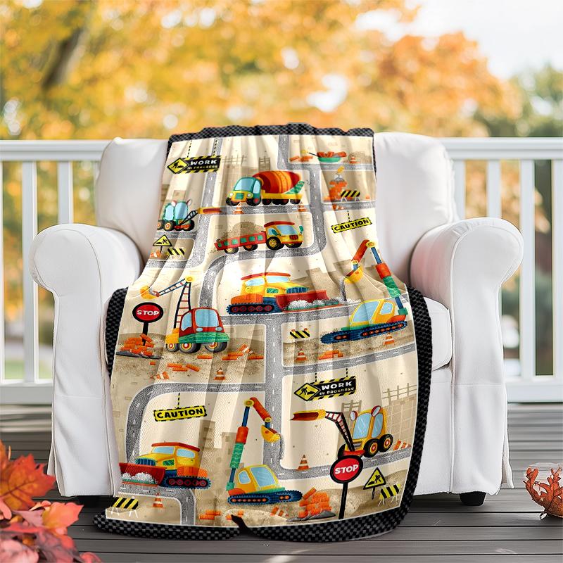 excavator Theme Printed Blanket - Perfect for Couch, Bed, Travel & Outdoor Use | Machine Washable, Cozy & Durable.