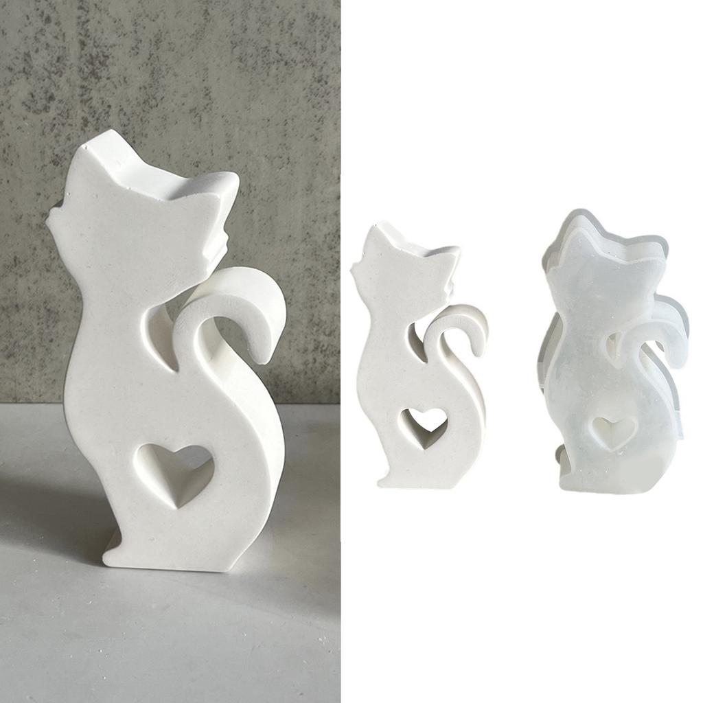 Гибкая силиконовая форма для создания кулонов-фигурок кошек с полым сердцем, форма для изготовления свечей и мыла, форма для эпоксидных смол