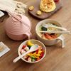 Instant Noodle Bowl Set 5Pcs Wheat Straw Dinnerware Set with Lid Bowl Spoon Fork Chopsticks Portable Large Capacity Ramen Bowls