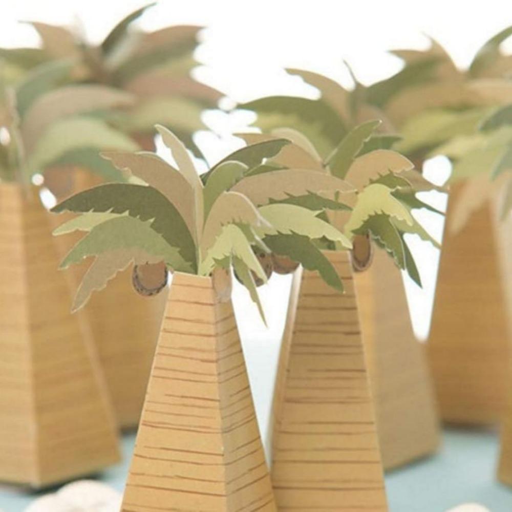 50 шт. коробок конфет в виде гавайской кокосовой пальмы, идеально подходит для летних тропических вечеринок, дней рождения и девичников, в комплект входят украшения для торта, летние украшения