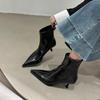2025 New Women's Fashion Boots Pointed Toe Thin Heels Back Zipper Short Boots French Retro All-match Spring and Autumn Boots
