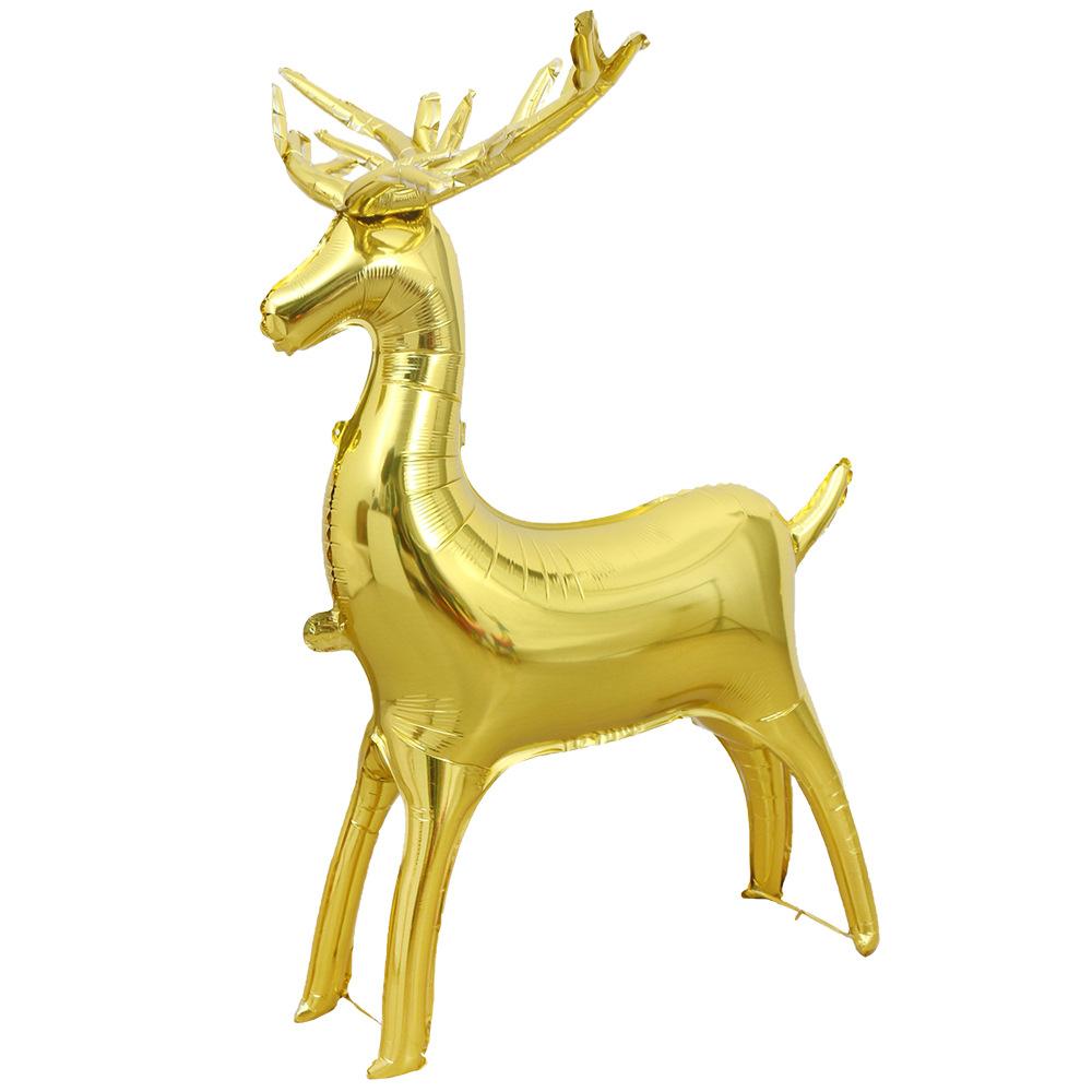 Рождественская коллекция Украшение для вечеринки 3D Золотой олененок Стоящий лось Форма Алюминиевая фольгированная гелиевая фигура