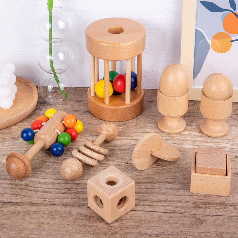 Infants And Toddlers Soothe And Grasp Wooden Rattle Baby Molars Interactive Beech Educational Toys Early Education Shapes