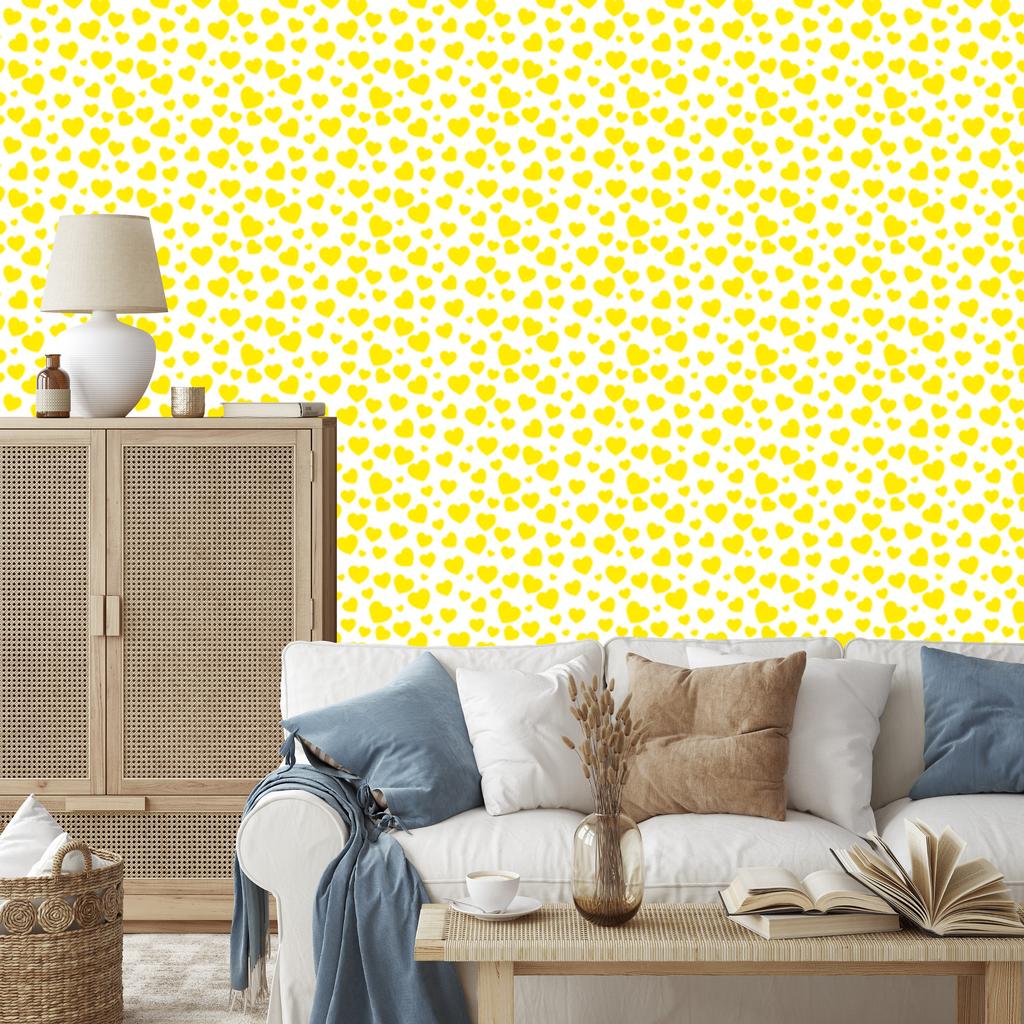 Cream, White and Yellow Hearts Wallpaper 50x1000