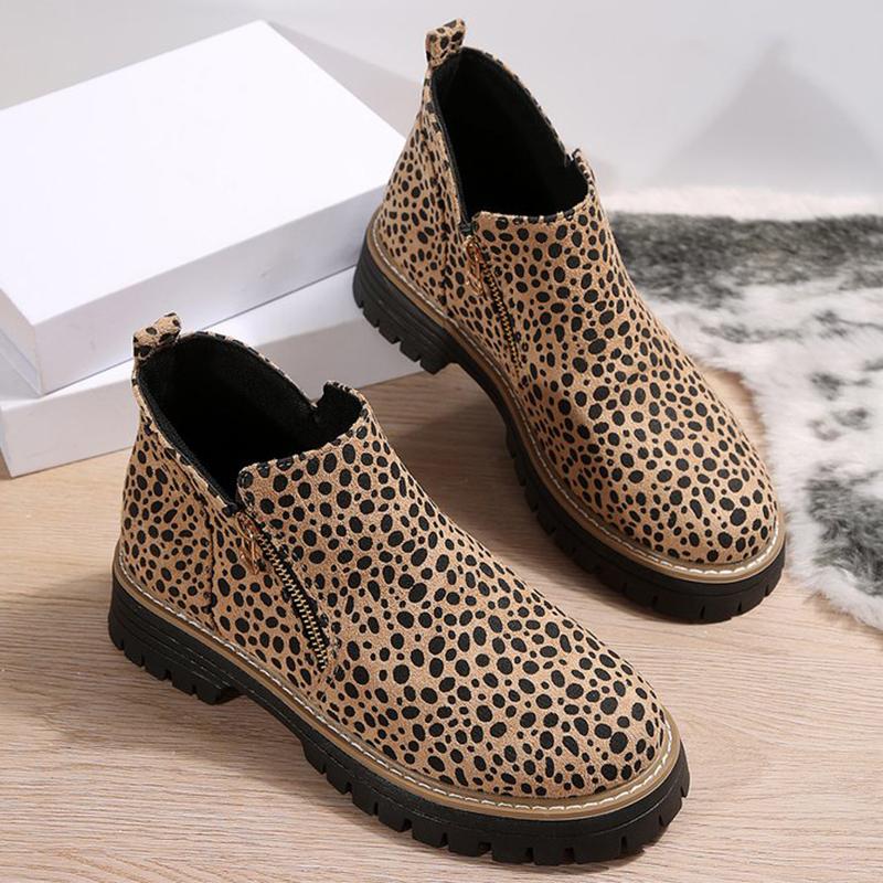 Fashion Fashion Leopard Ankle Boots for Women Plus Size 36-43 Zipper Up Booties Woman Spring Autumn Non Slip Platform Boots Mujer