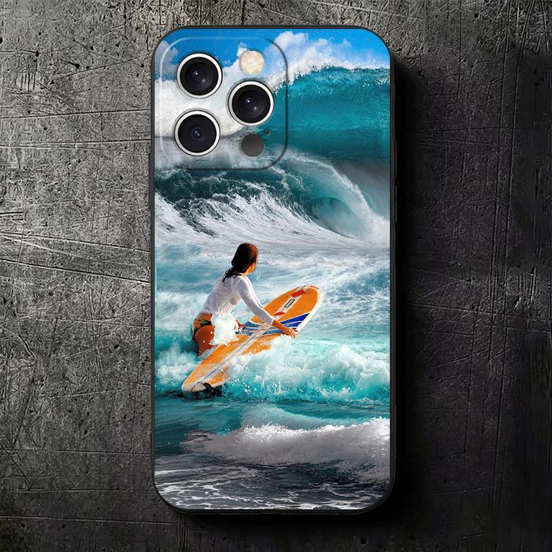 Чехол для телефона Surfboard Surfing Surf Summer Мягкий для iPhone 16 16E 17 Air 15 Pro Max 14 Plus 13 Mini 11 12 7 Черный Задняя крышка