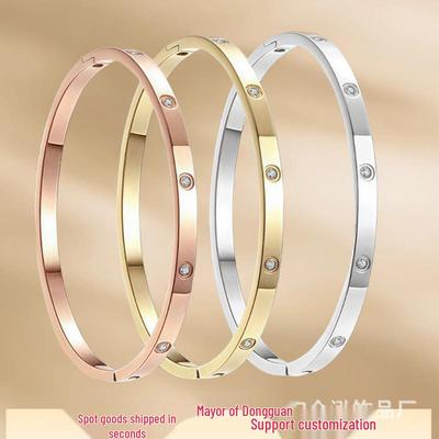 Женский браслет из титановой стали с бриллиантами – Элегантные, не тускнеющие модные украшения