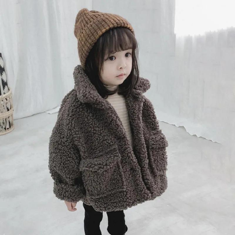Autumn and Winter Baby Girl Jacket Thick Lamb Wool Infant Toddler Child Warm Sheep Like Coat Baby Single Breasted Lapel Coat for Babies