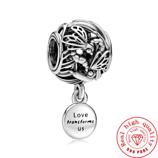 925 медь Пчела Гусеница Бабочка Стрекоза Божья коровка Четырехлистный клевер Шармы-талисманы Подходят для браслета Pantaro Изысканный циркон Подарок