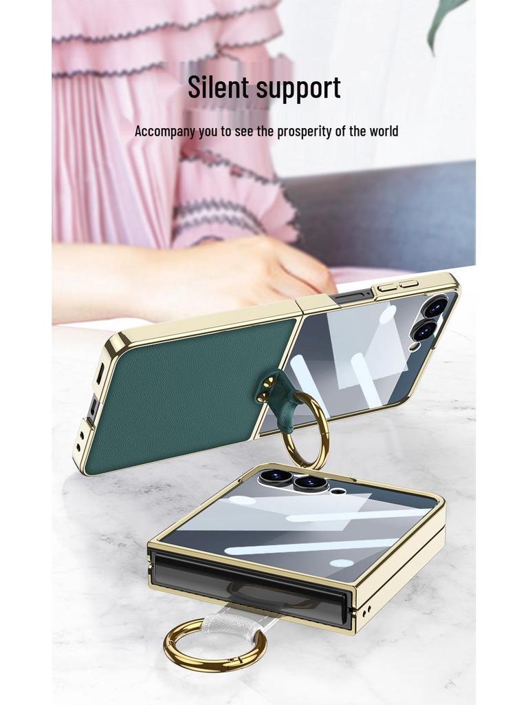 Чехол из ПУ-кожи для Galaxy Z Flip7 с гальванизированным кольцом и ремешком - Защитный чехол в стиле «Аромат»