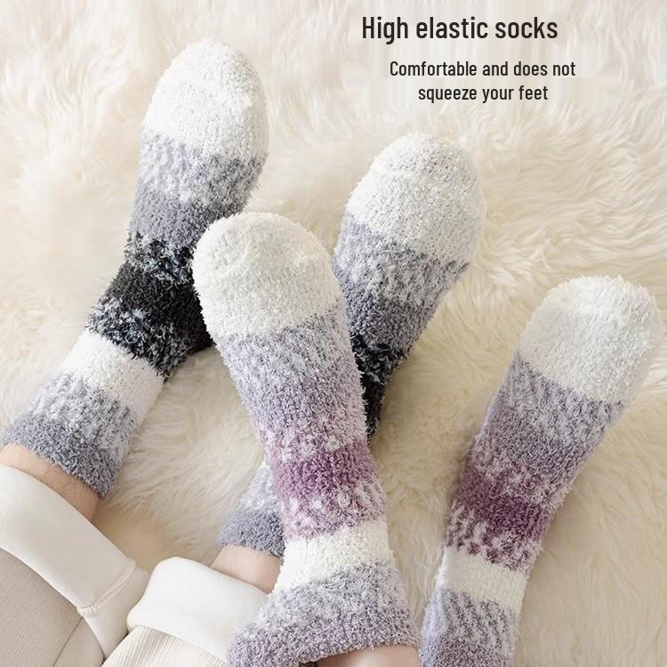Женские носки до середины икры из кораллового флиса - Толстые, теплые осенне-зимние носки для сна