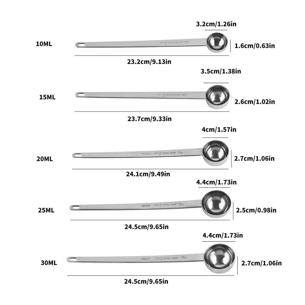 Длинная кофейная ложка из нержавеющей стали 304, мерная ложка 10 мл/15 мл/20 мл/25 мл/30 мл, кухонный инструмент для точного измерения