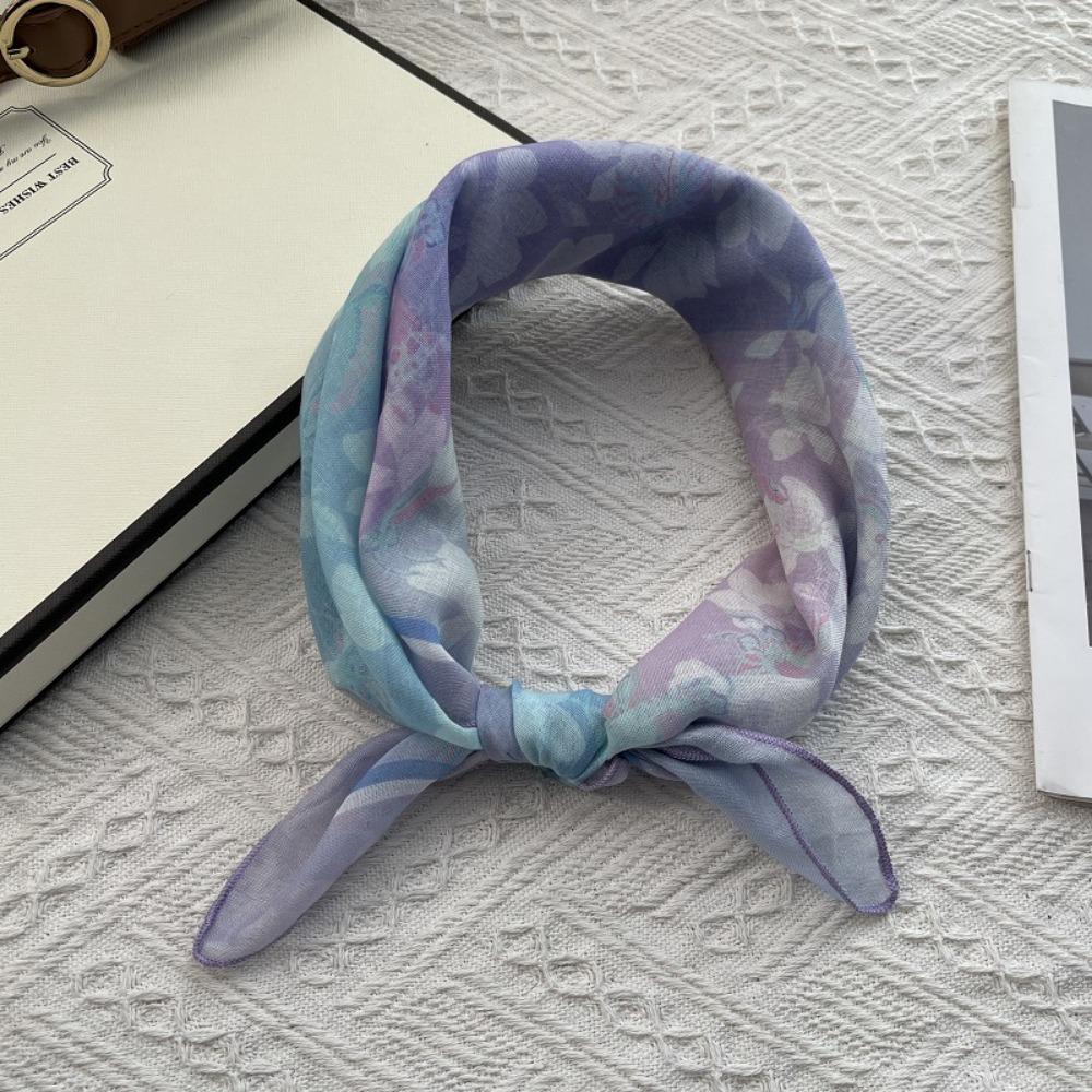 Floral Print Pattern Hair Scarf Double Sides Head Handkerchief Silk Scarf  Spring Summer Fall