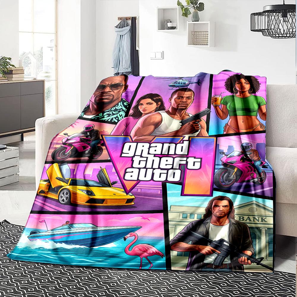 1pc Blanket - Game Grand Theft Auto Print Design,Lightweight Blanket for Sofa,Bed- Soft &Warm,Gift for All Seasons