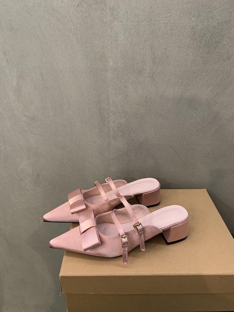 Туфли-полусапожки на грубом каблуке с французским бантом, женская обувь, носить 2025, новые летние остроносые сандалии Мэри Джейн