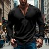 Men's Spring and Autumn Models Solid Colour Men's T-shirt Long-sleeved Casual Bottoming Slim Button V-neck Tops