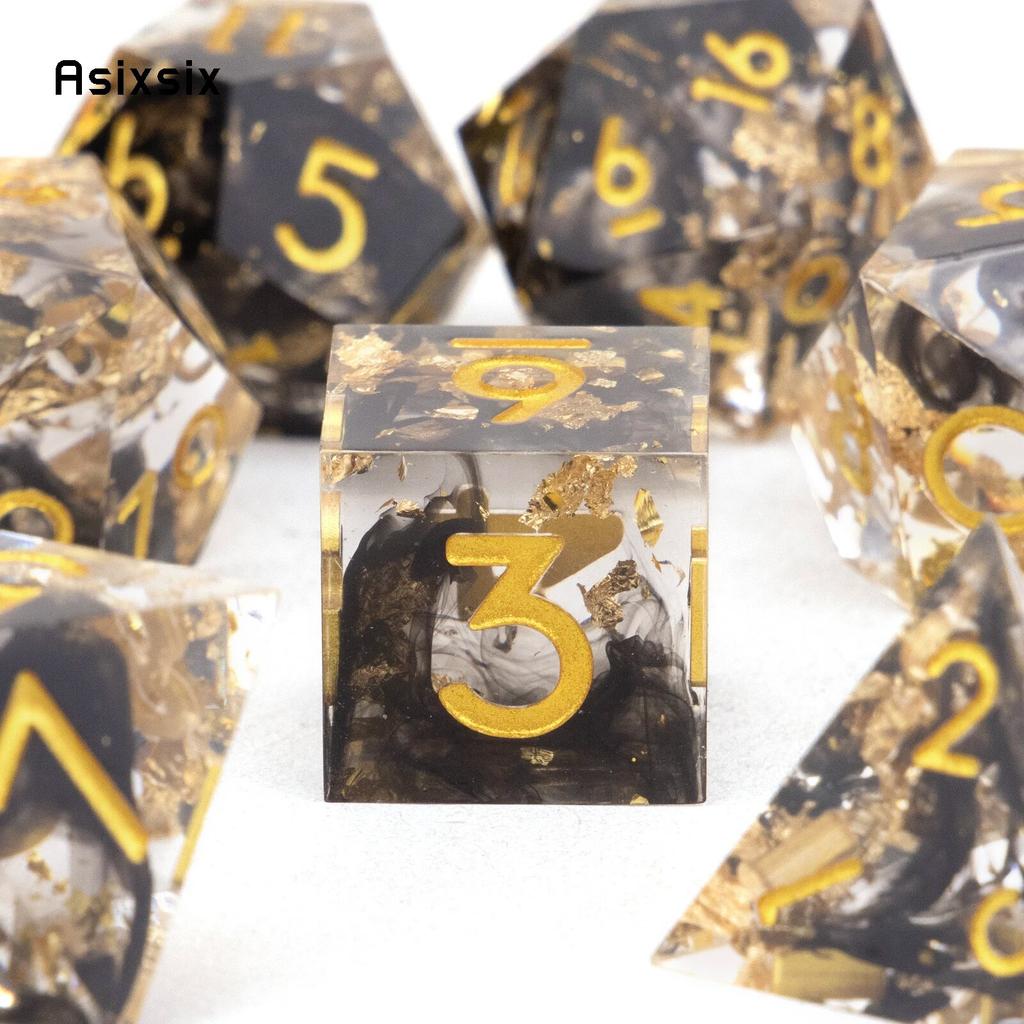 7 шт., черные, золотые кубики с острыми краями, многогранные кубики из смолы, подходящие для ролевых ролевых игр, настольная игра