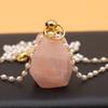 Perfume Bottle Necklace Natural Stone Rose Quartz Perfume Bottle Faceted Pendant For Women Christmas Halloween Gift Chain 80cm