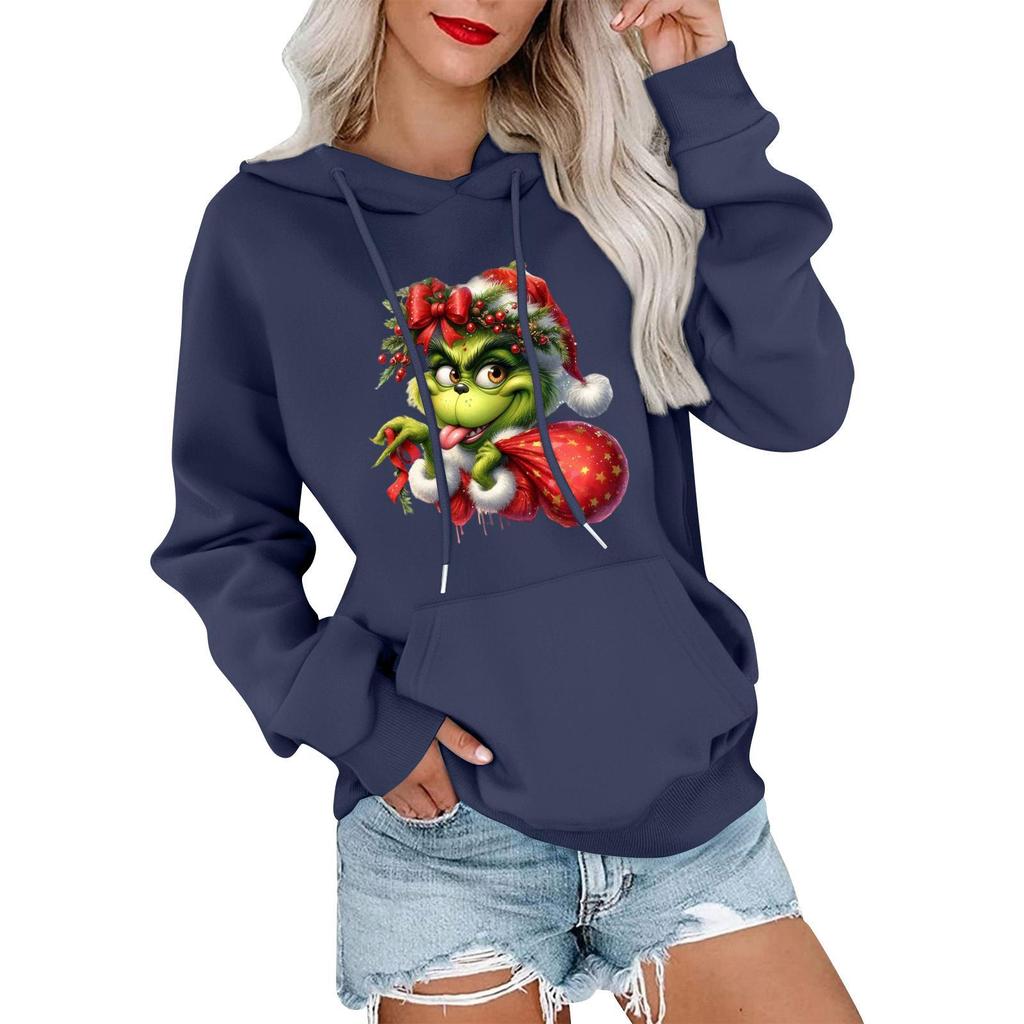 Women's Casual Comfortable Neck Hooded Long Sleeve Christmas Print Warm Sweatshirt