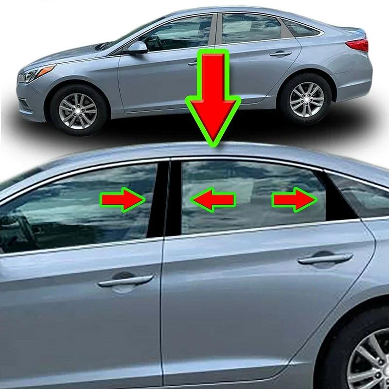 Стойки на оконные стойки автомобиля, наклейка на обшивку двери, глянцевая черная глянцевая черная наклейка для Hyundai Sonata 2015-2019, внешние аксессуары