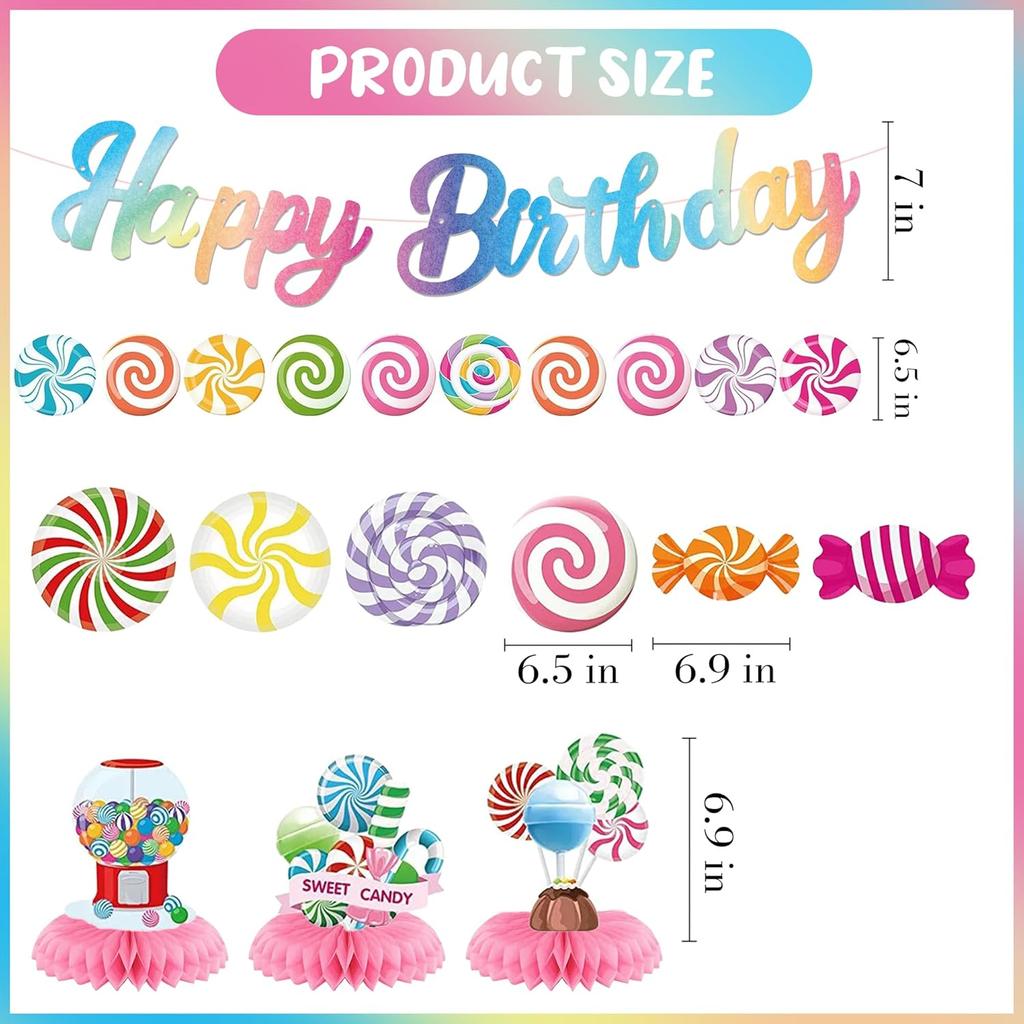 Candyland Party Decorations Banner Girls - 14 Pcs Sweet Candy Themed Birthday Party Banner Swirls Lollipop Honeycome Table Decor For Candyland Baby