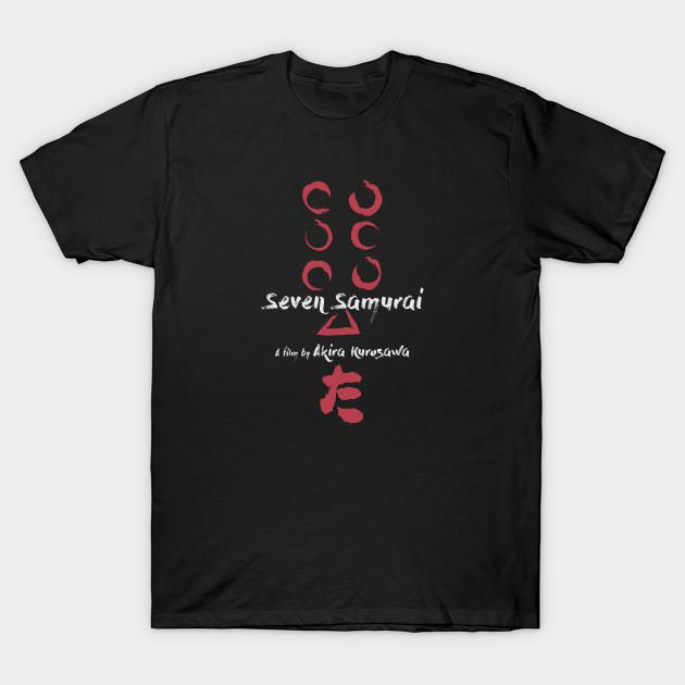Asian Size Men Black Print T-shirt Seven Samurai 1954 No-Cut Heat Transfer Print Cotton Tshirt
