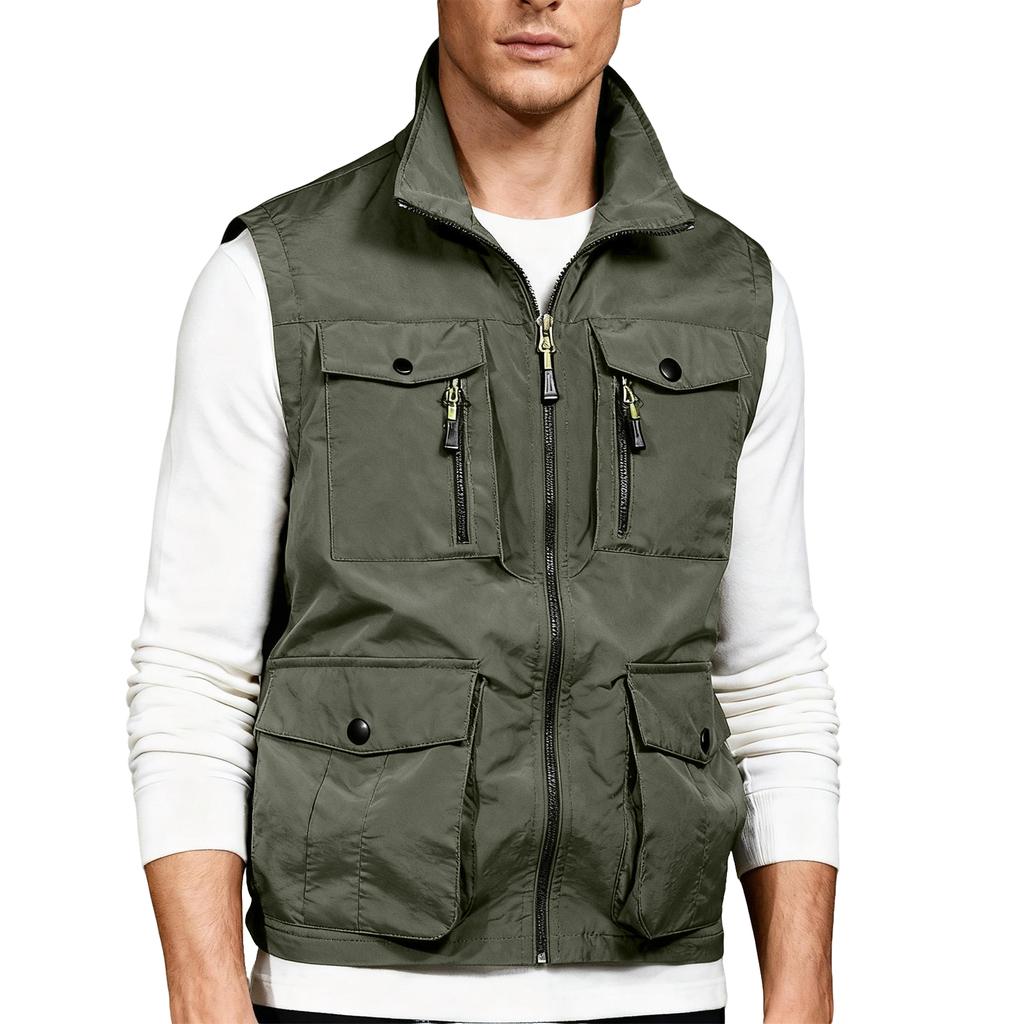 Mens Outdoor Athletic Vest Fishing Travel Lightweight Sleeveless Jackets Photographer Work Vest With Multi Pockets