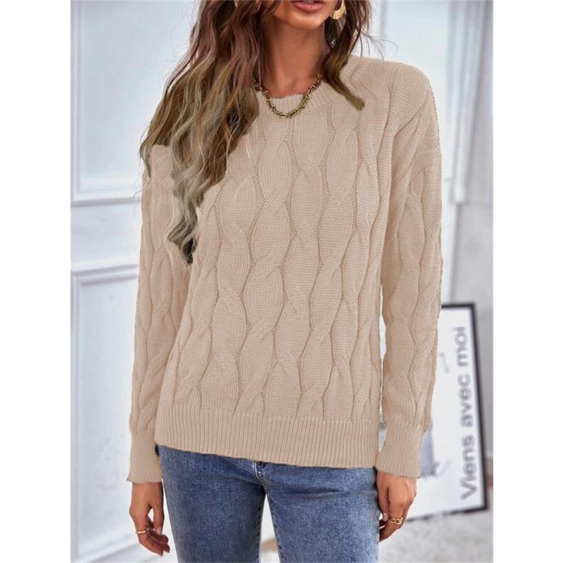 Women's Fashion Casual Fall Winter Solid Color Print Long Sleeve O-Neck Sweaters