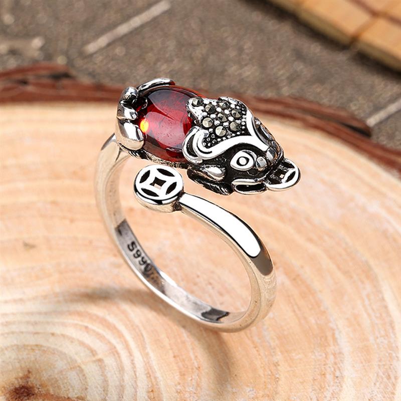 Feng Shui Ring Pixiu Mani Mantra Protection Finger Ring Amulet Wealth Lucky Open Adjustable Ring Buddhist Jewelry For Men