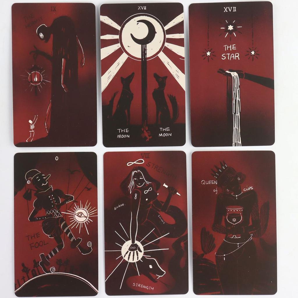 Dirty Red Tarot Deck 10.3*6cm 78 Pcs Tarot Cards Channel Energy Through Bold Strokes and Striking Contrasts