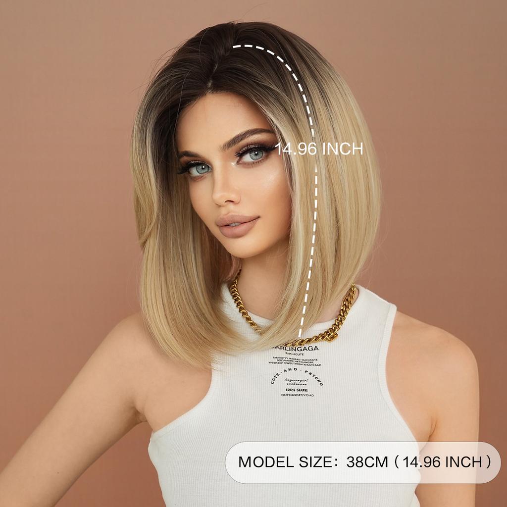 Gradient Blonde Small Lace Wig for Women - Bob Cut Shoulder Length Short Straight Hair, Quick Beauty Full Cap, Lightweight Style Wig