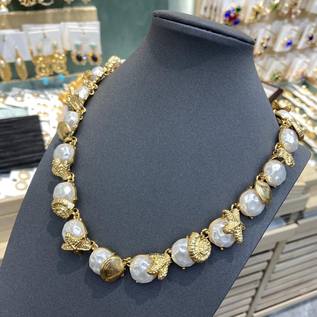 Винтажное позолоченное ожерелье из ракушек и морских звезд, жемчуг, нишевая высококачественная цепочка на ключицу для женщин