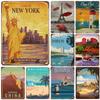 New York Paris Great Wall World Famous Building Metal Tin Signs Posters Plate Wall Decor for Bars Man Cave Cafe Clubs Home