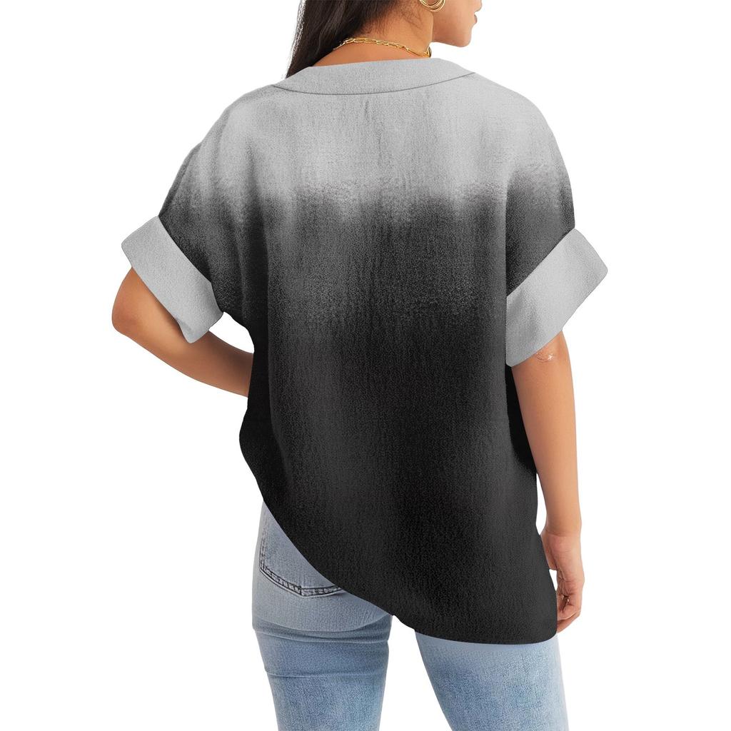 Женская хлопково-льняная футболка с круглым вырезом, коротким рукавом и пуговицами, футболка с принтом