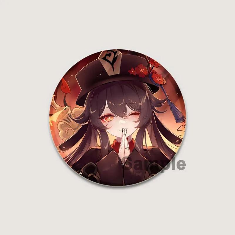 Значок аниме-игры Genshin Impact размером 32/44/58 мм, круглая брошь ручной работы Hu Tao, сувенир на одежду, мягкая пуговица, декоративная булавка на лацкан шляпы, подарок